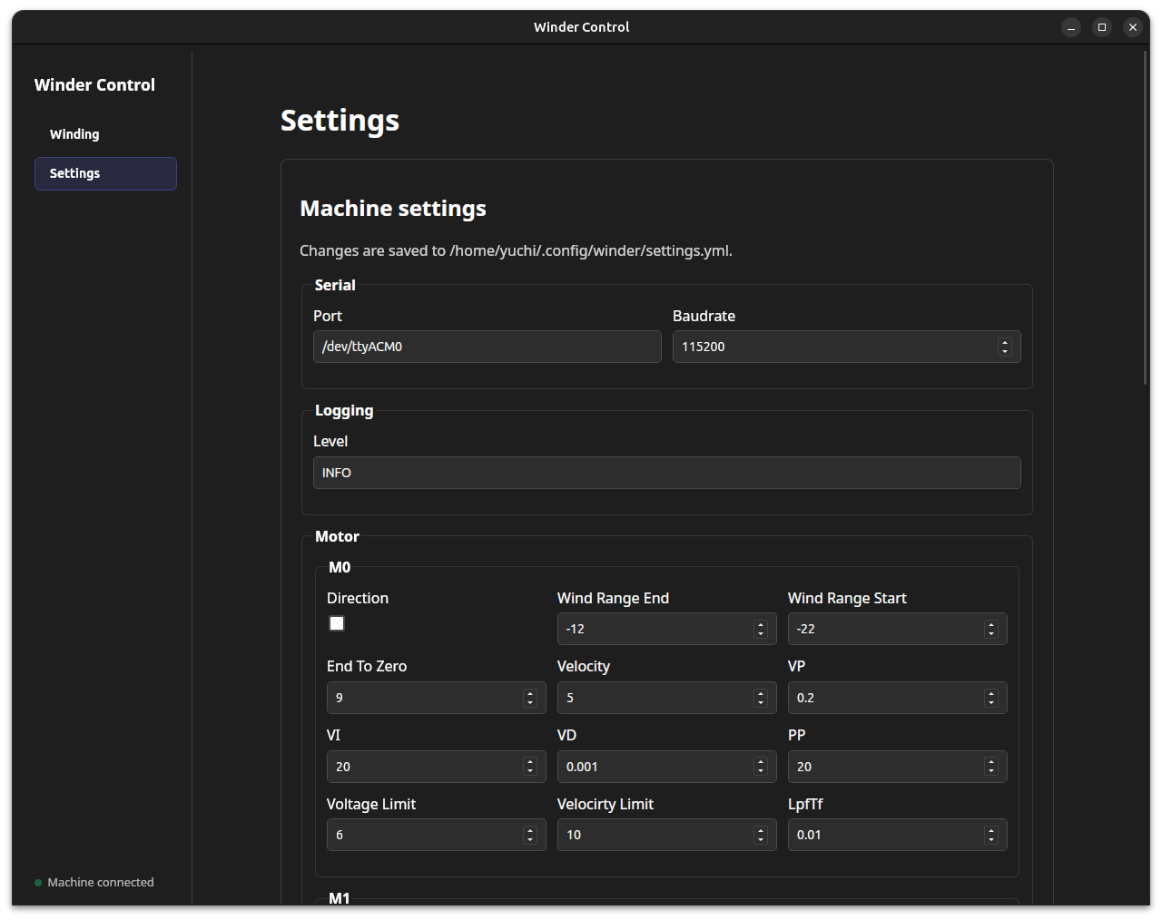 Winder Desktopの設定画面